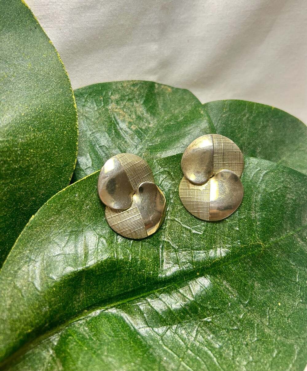 Vintage Modernist Gold and Silver Tone Geometric Clip-On Earrings